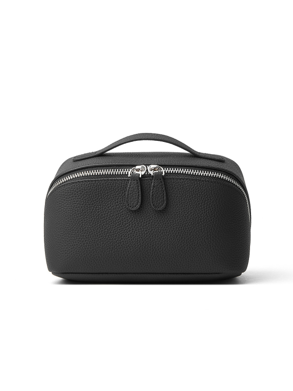 Kozmetička torbica od kože prvog sloja, gradski minimalistički stil, zatvarač, podstava od poliestera i pamuka