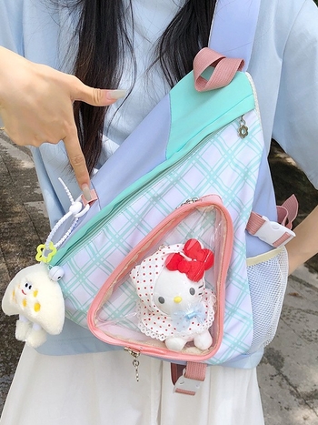 Crossbody torba, svježa i slatka dizajn od najlona, uspravljen kvadratni oblik, zatvaranje na zip, unutarnja džep za telefon, jedna naramenica, proljeće 2025