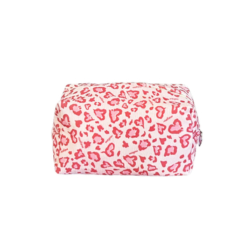 Kozmetička torbica s leopard uzorkom i motivom srca, vanjska strana od poliestera s platnenom podstavom, za žene, za svakodnevnu upotrebu