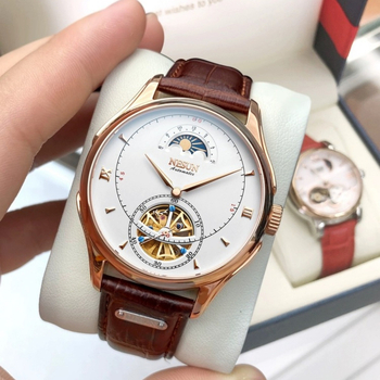 Potpuno automatski mehanički sat s prozirnim prozorom, kućište od nehrđajućeg čelika, kožni remen, vodootpornost 50 m, prozirni stražnji poklopac