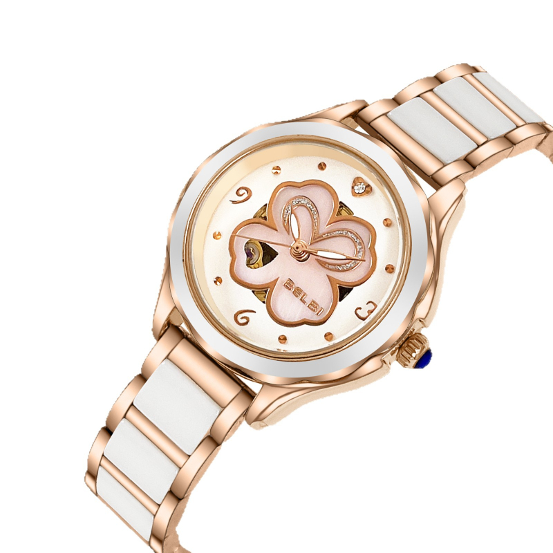 Belbi keramički skeletirani mehanički ženski sat promjer cifera 33 mm