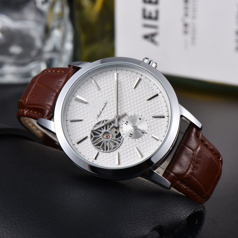 Muški automatski mehanički sat – okrugli brojčanik, 3 kazaljke, nehrđajući čelik kućište i kaiš, prozračni stražnji poklopac, mineralno staklo