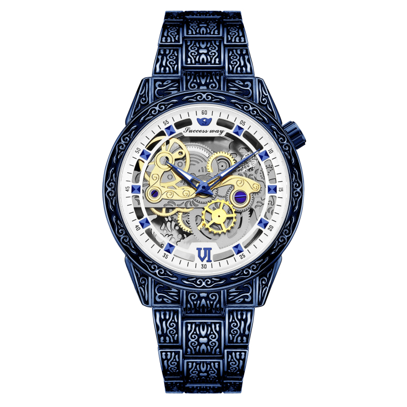 Pánske gravírované kvarcové hodinky, štýl európsko-americký, pohon QT379, analógový displej, puzdro a remienok zliatiny
