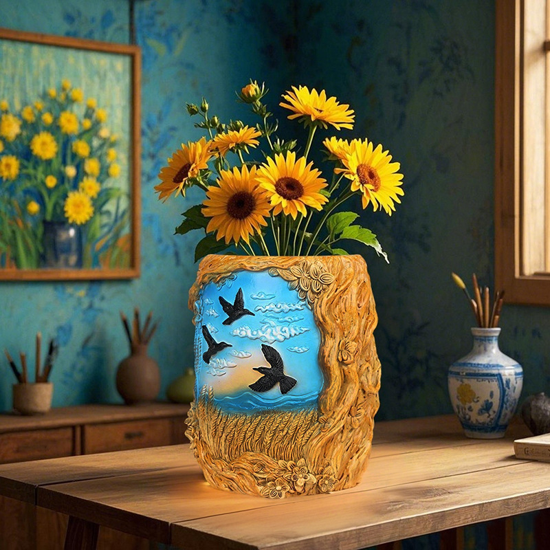 Keramički lonac za cvijeće, ručna izrada, stoji na podu, jednostavan stil, za kućno vrtlarstvo — Wheat Field Series