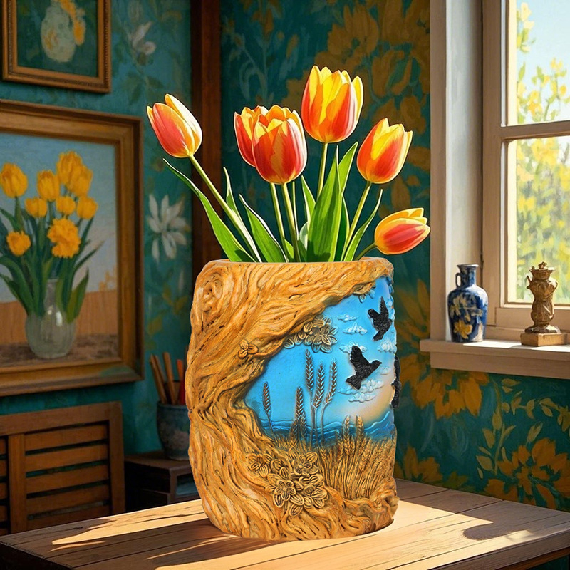 Keramički lonac za cvijeće, ručna izrada, stoji na podu, jednostavan stil, za kućno vrtlarstvo — Wheat Field Series