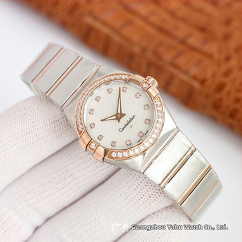 Dámske quartz hodinky s oceľovým puzdrom a nerezovým náramkom, špirálová korunka, Pearl pohon, pôvod Čína
