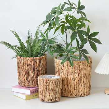 Water Hyacinth šiaudų krepšys augalams, rankomis austas, balkono dekoras