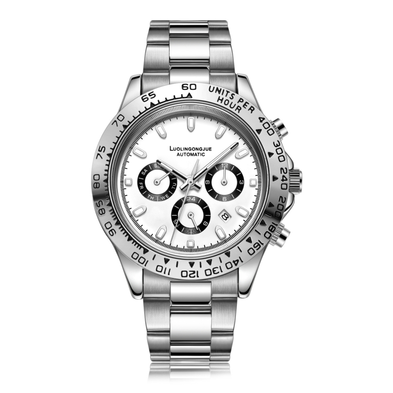 Pánske automatické mechanické hodinky Duke of Lorraine Cosmograph Daytona chronograf s kalendárom, oceľové puzdro a náramok, pohyb model 1954, vodotesnosť 30 m