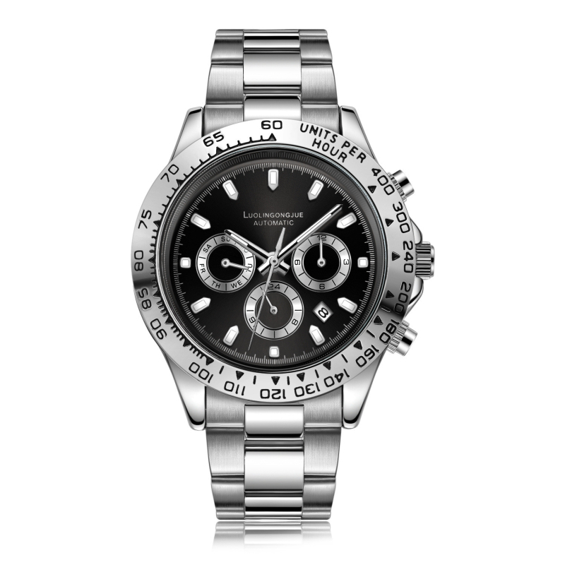 Pánske automatické mechanické hodinky Duke of Lorraine Cosmograph Daytona chronograf s kalendárom, oceľové puzdro a náramok, pohyb model 1954, vodotesnosť 30 m