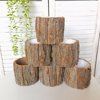 Rankų darbo indas iš medžio žievės floros kompozicijoms — medžiaga: žievė, be importo