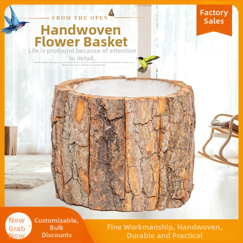 Pastoralinio stiliaus žolės pintas vazonas gėlėms ir sukulentams — rankų darbo, natūralus gamybos procesas