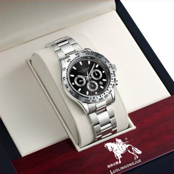 Duke of Lorraine hodinky s chronografom s tromi podčíselníkmi, automatický mechanický pohon, kalendár, puzdro a náramok z nehrdzavejúcej ocele, vodotesnosť 30 m