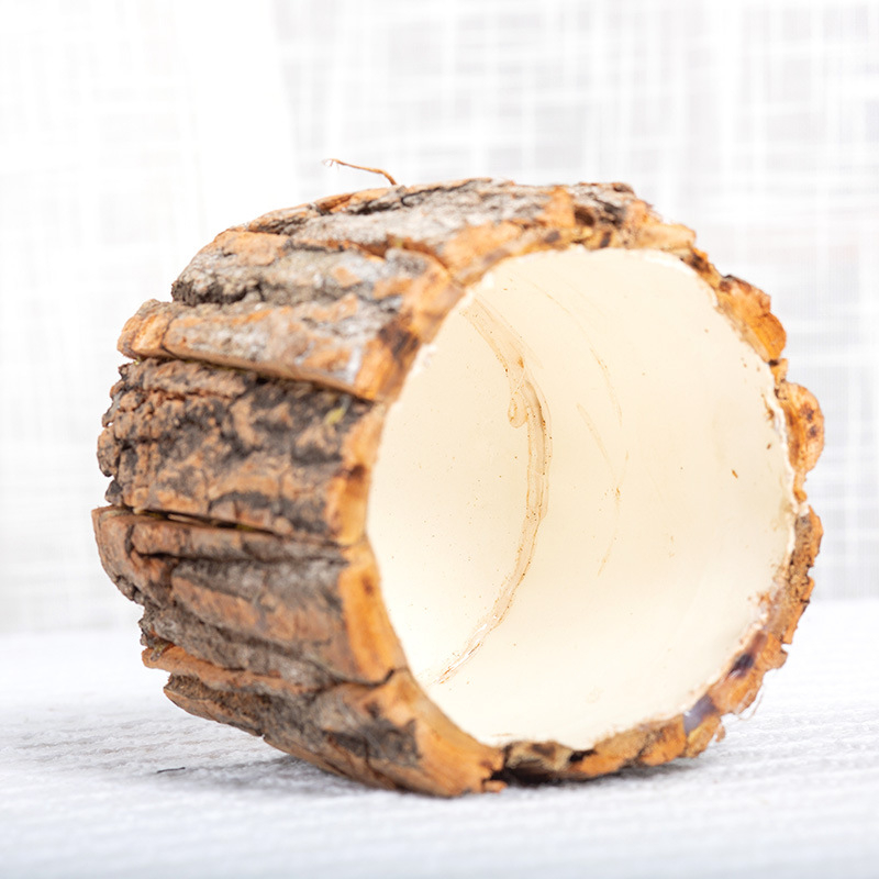 Rankų darbo žolinis vazonas, bačios formos su žievės motyvu, pastoralinis stilius, natūralus audinys, rankų darbas, pritaikymas