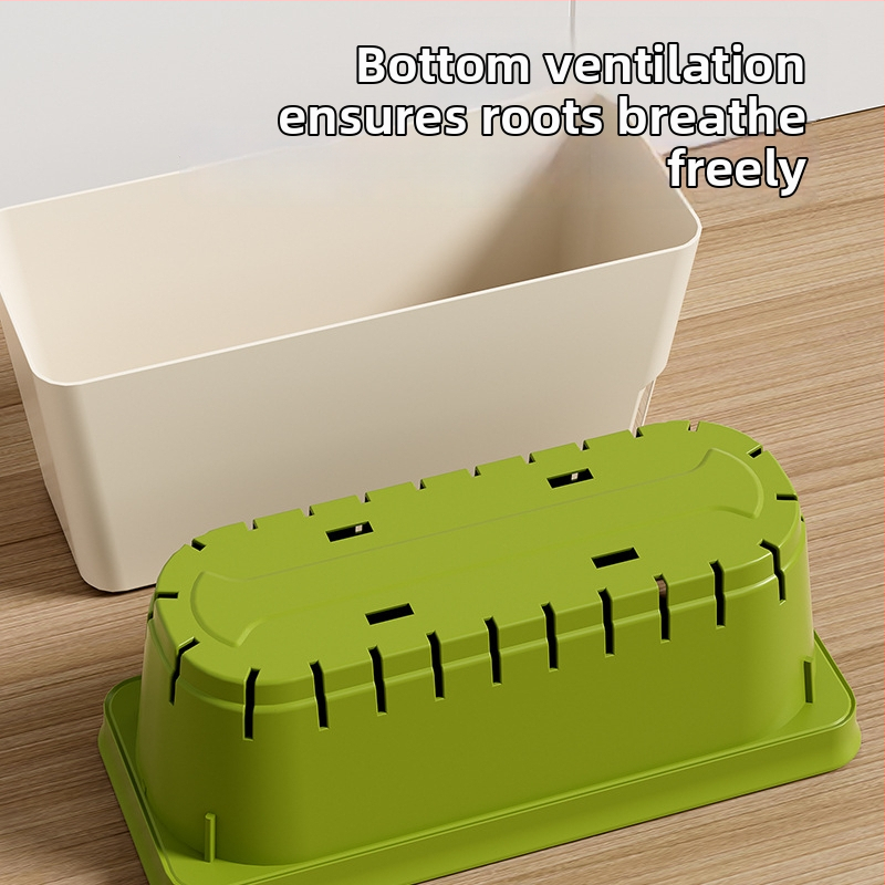 Savęs laistomas gėlių vazonas – plastikas, injekcinis liejimas, daug skylučių dizainas, biuro stalui