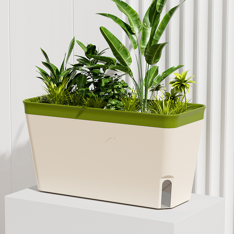 Savęs laistomas gėlių vazonas – plastikas, injekcinis liejimas, daug skylučių dizainas, biuro stalui