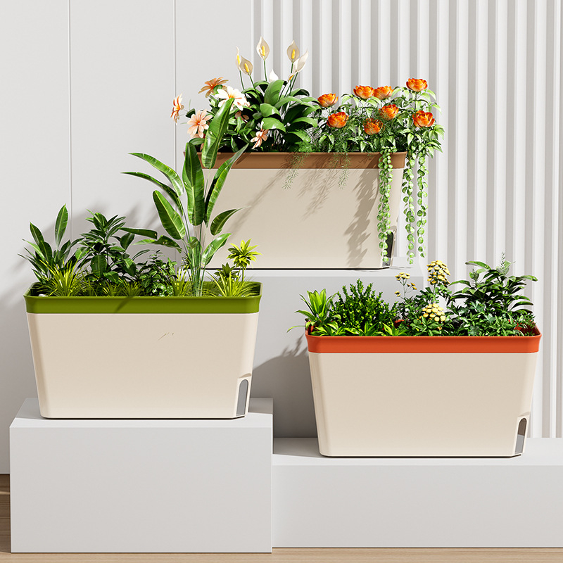 Japonijos stiliaus savarankiškai laistantis vazonas su keliais skyliais, iš plastiko, injekcinio liejimo pagamintas, biuro stalui