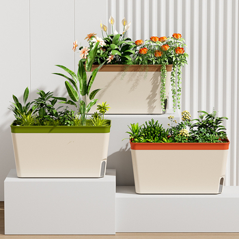 Japonijos stiliaus savaiminio laistymo vazonas su keliomis skylėmis, plastikinis injekcinis formavimas, tinkamas biuro stalui.