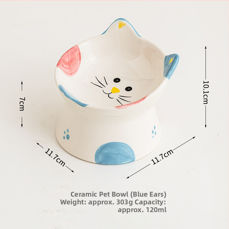 Keramická dvojitá miska na kŕmenie mačiek s ochranou krku, proti prevráteniu (Pôvod: Dehua)