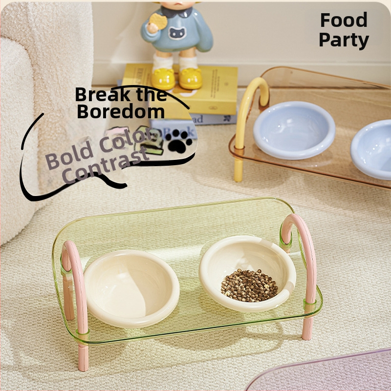 Macska tál emelt tartóval, lassú etetés, anti-tip és szivárgás elleni védelem