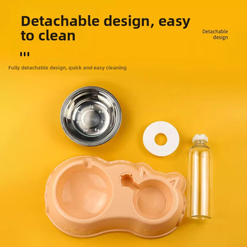 Dvojité misky pre mačky na kŕmenie a pitie — proti prevráteniu, PP + nerezová oceľ, automatické kŕmenie