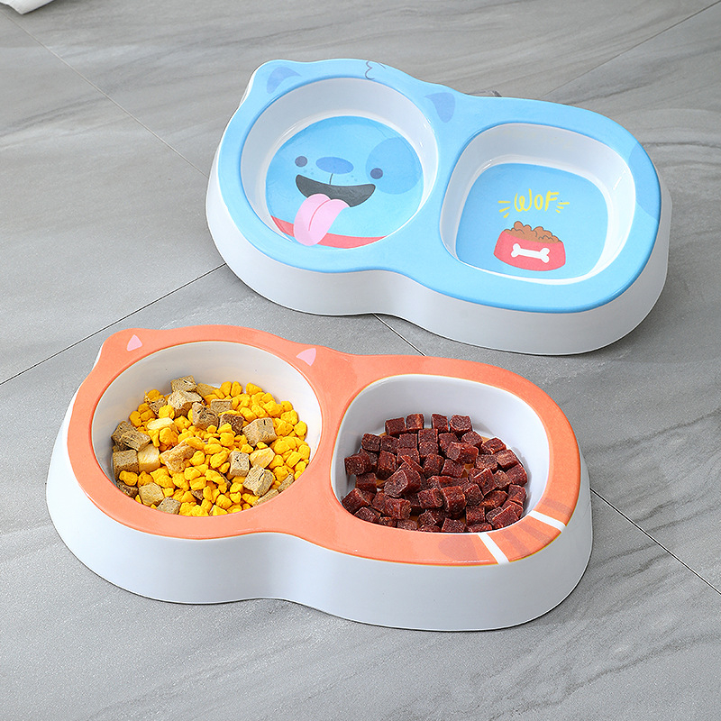 Dupla tál háziállatoknak karikatúra dizájnnal, négyzetes és kör alakú dizájn, melaminból, csúszásmentes, 300 g, Havo márka, macskáknak