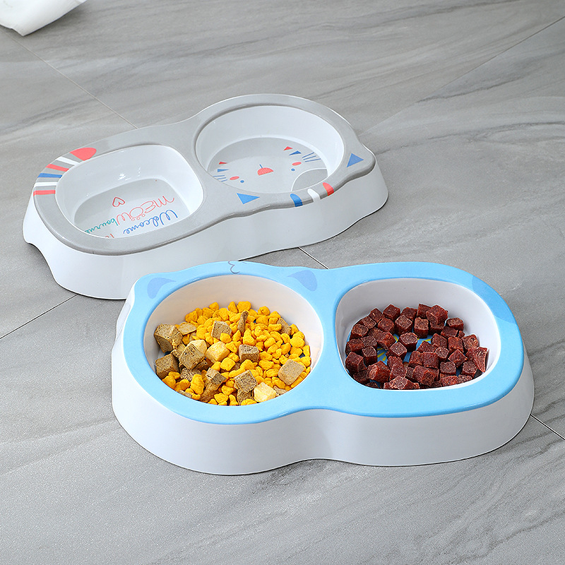 Dupla tál háziállatoknak karikatúra dizájnnal, négyzetes és kör alakú dizájn, melaminból, csúszásmentes, 300 g, Havo márka, macskáknak