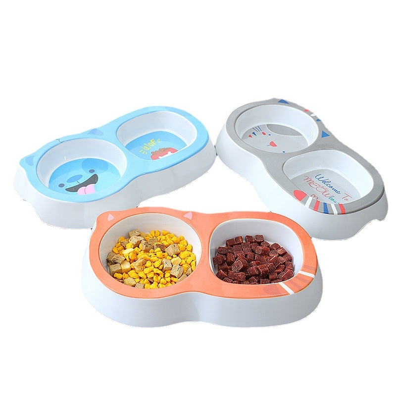 Dupla tál háziállatoknak karikatúra dizájnnal, négyzetes és kör alakú dizájn, melaminból, csúszásmentes, 300 g, Havo márka, macskáknak