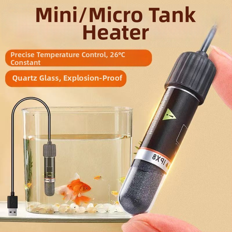 Mini küttekeha varras akvaariumile - 10W, kvartsklaas, Micro USB termostaat, automaatne temperatuurikontroll