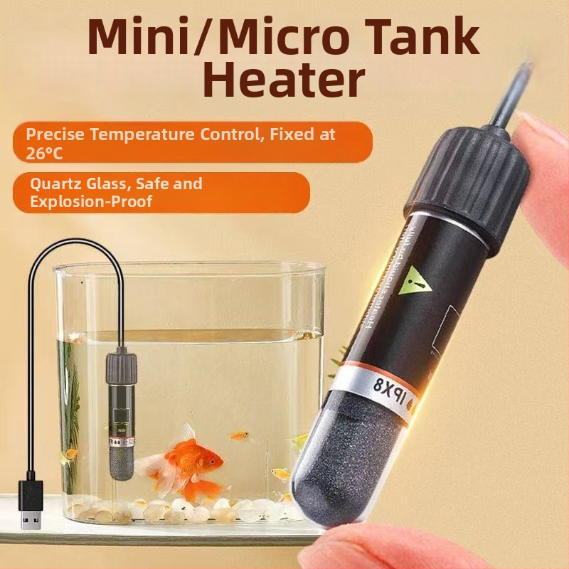 Mini apkures stienis mazam akvārijam ar USB barošanu, automātiska konstanta temperatūra, 10W, stikls, modelis Ql-222