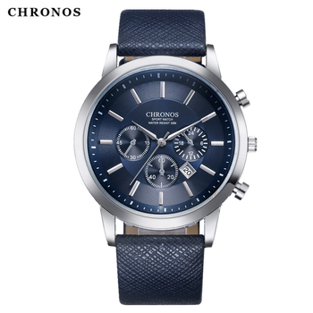 Chronos CH04 αντρικό ρολόι quartz: αναλογικό καντράν, ένδειξη 24 ωρών, ημερολόγιο, κάσα από κράμα, λουράκι από συνθετικό δέρμα