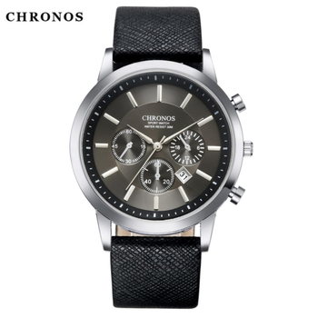 Chronos CH04 αντρικό ρολόι quartz: αναλογικό καντράν, ένδειξη 24 ωρών, ημερολόγιο, κάσα από κράμα, λουράκι από συνθετικό δέρμα