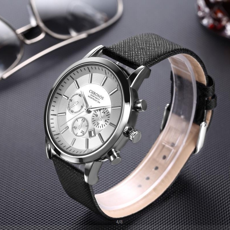 Chronos CH04 αντρικό ρολόι quartz: αναλογικό καντράν, ένδειξη 24 ωρών, ημερολόγιο, κάσα από κράμα, λουράκι από συνθετικό δέρμα
