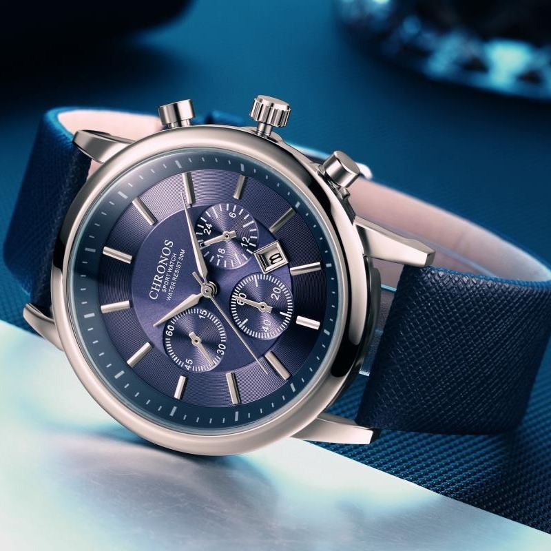 Chronos CH04 αντρικό ρολόι quartz: αναλογικό καντράν, ένδειξη 24 ωρών, ημερολόγιο, κάσα από κράμα, λουράκι από συνθετικό δέρμα
