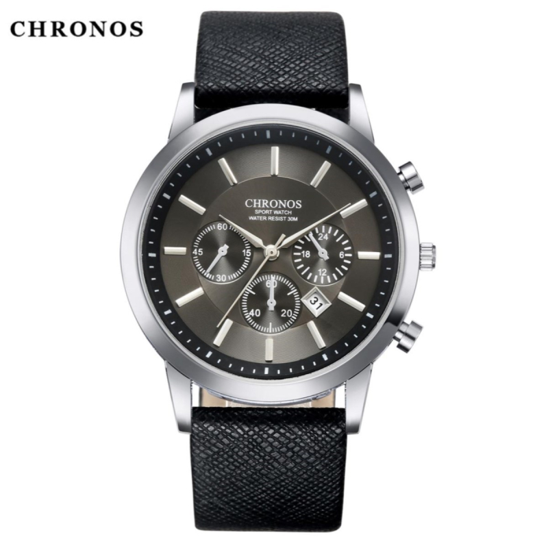 Chronos CH04 αντρικό ρολόι quartz: αναλογικό καντράν, ένδειξη 24 ωρών, ημερολόγιο, κάσα από κράμα, λουράκι από συνθετικό δέρμα