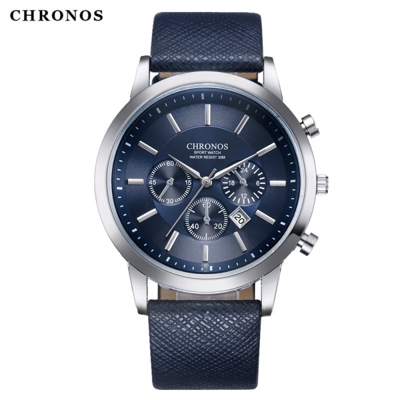 Chronos CH04 αντρικό ρολόι quartz: αναλογικό καντράν, ένδειξη 24 ωρών, ημερολόγιο, κάσα από κράμα, λουράκι από συνθετικό δέρμα