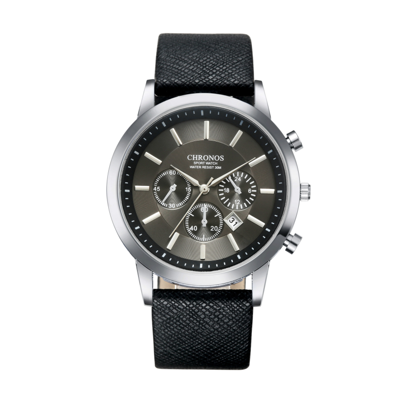 Chronos CH04 αντρικό ρολόι quartz: αναλογικό καντράν, ένδειξη 24 ωρών, ημερολόγιο, κάσα από κράμα, λουράκι από συνθετικό δέρμα