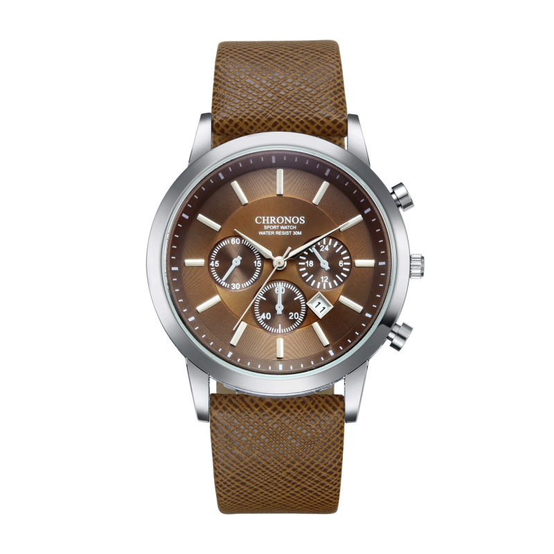 Chronos CH04 αντρικό ρολόι quartz: αναλογικό καντράν, ένδειξη 24 ωρών, ημερολόγιο, κάσα από κράμα, λουράκι από συνθετικό δέρμα
