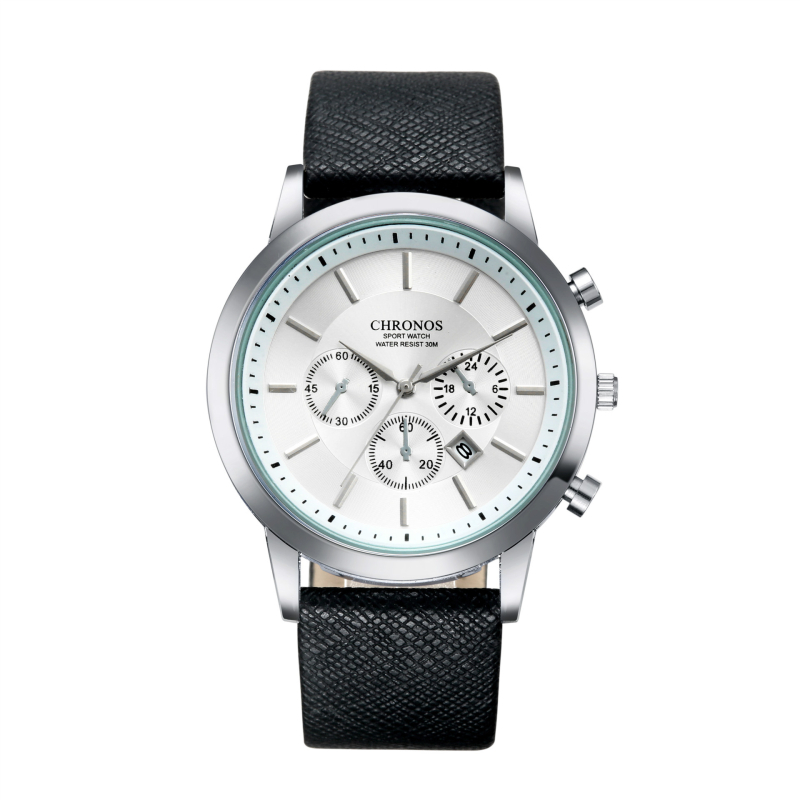 Chronos CH04 αντρικό ρολόι quartz: αναλογικό καντράν, ένδειξη 24 ωρών, ημερολόγιο, κάσα από κράμα, λουράκι από συνθετικό δέρμα