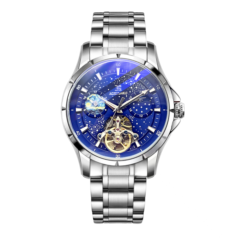 Ogulas Μοντέλο 611 Μηχανικό Ρολόι – Φωτιζόμενος καντράν, Φάση Σελήνης, Ενδείκτης 24 ωρών, Κρύσταλλο ζαφείρι, Ανοχή νερού έως 30 μ