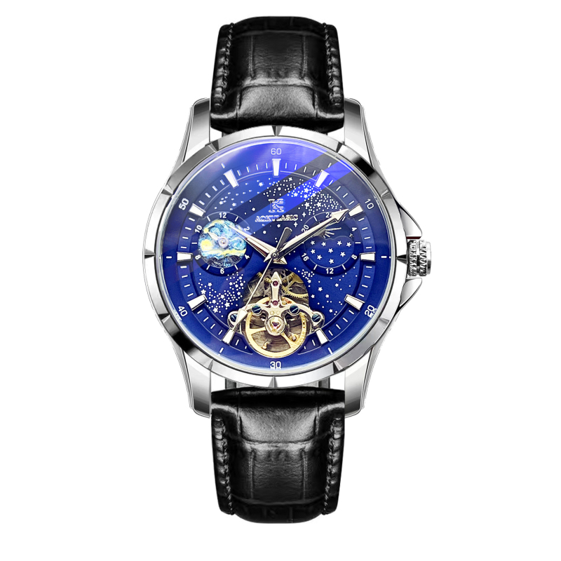 Ogulas Μοντέλο 611 Μηχανικό Ρολόι – Φωτιζόμενος καντράν, Φάση Σελήνης, Ενδείκτης 24 ωρών, Κρύσταλλο ζαφείρι, Ανοχή νερού έως 30 μ