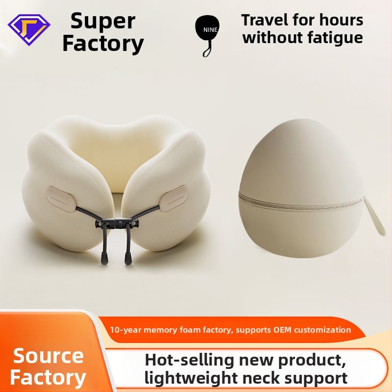 Pernă de gât în formă de U cu memory foam, pentru adulți, husă din poliester-bumbac, design minimalist modern