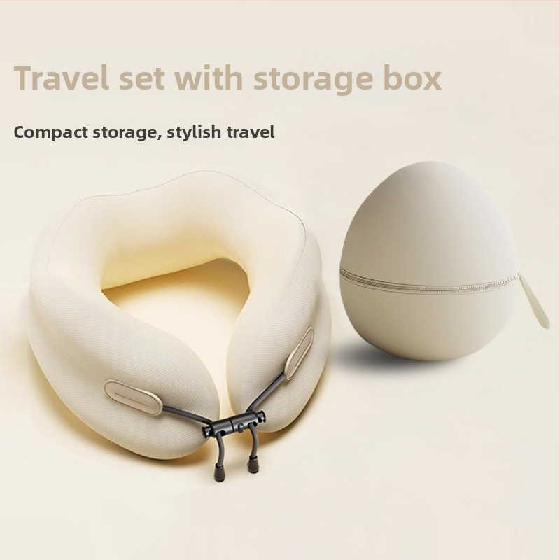 Pernă de gât în formă de U cu memory foam, pentru adulți, husă din poliester-bumbac, design minimalist modern