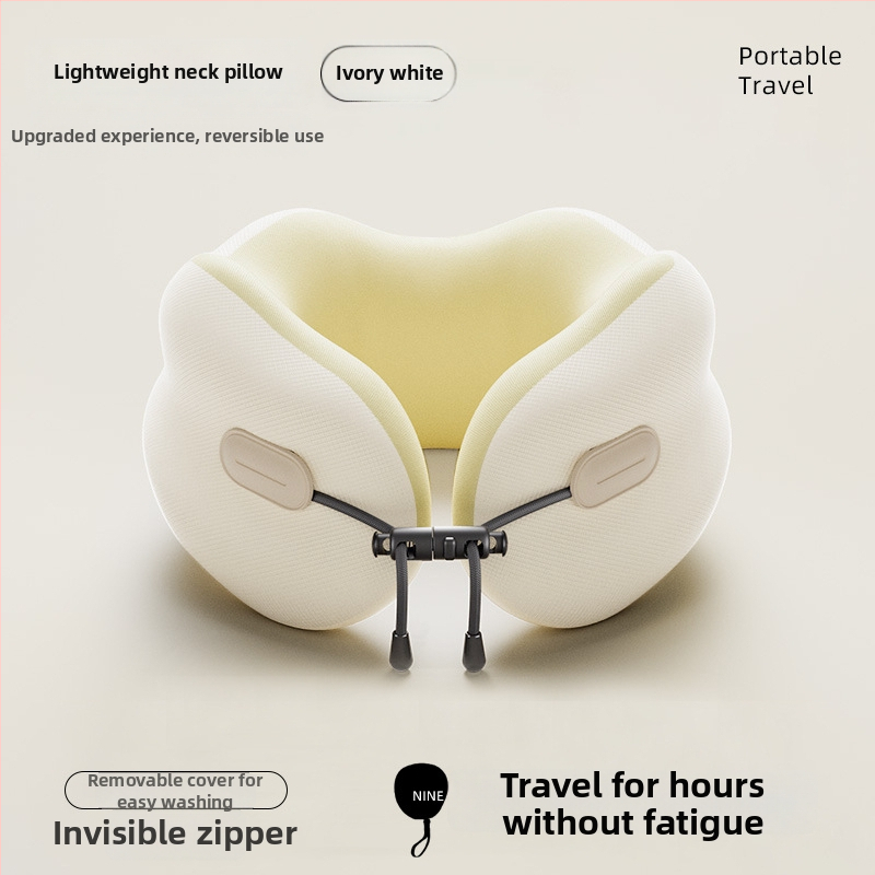 Pernă de gât în formă de U cu memory foam, pentru adulți, husă din poliester-bumbac, design minimalist modern