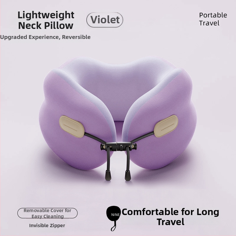 Pernă de gât în formă de U cu memory foam, pentru adulți, husă din poliester-bumbac, design minimalist modern