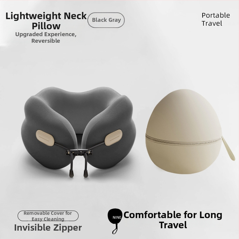 Pernă de gât în formă de U cu memory foam, pentru adulți, husă din poliester-bumbac, design minimalist modern