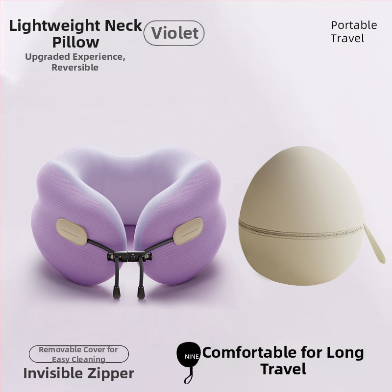 Pernă de gât în formă de U cu memory foam, pentru adulți, husă din poliester-bumbac, design minimalist modern