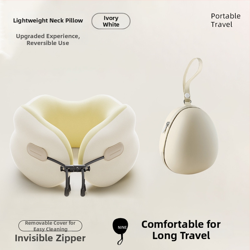 Pernă de gât în formă de U cu memory foam, pentru adulți, husă din poliester-bumbac, design minimalist modern