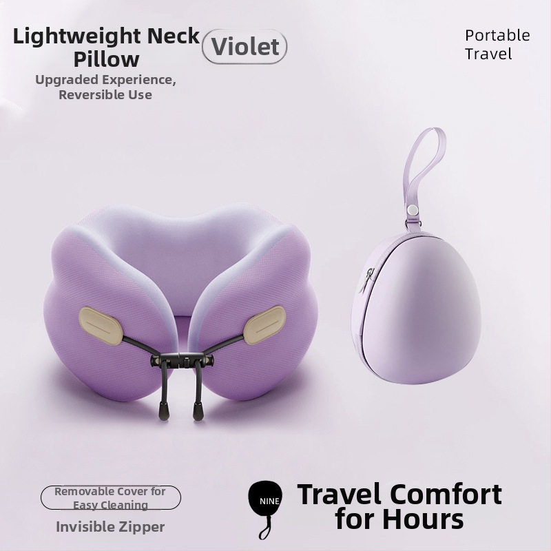 Pernă de gât în formă de U cu memory foam, pentru adulți, husă din poliester-bumbac, design minimalist modern