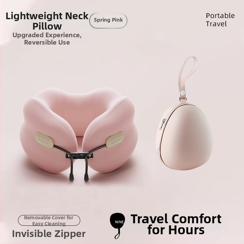 Pernă de gât în formă de U cu memory foam, pentru adulți, husă din poliester-bumbac, design minimalist modern