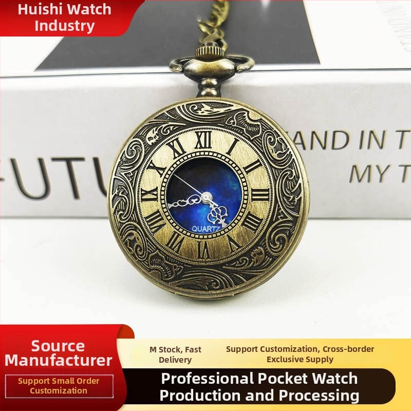 Vreckové hodinky s quartz pohonom, antický štýl, stredoveké rímske číslice, skeletový otvor, puzdro zliatiny, remienok